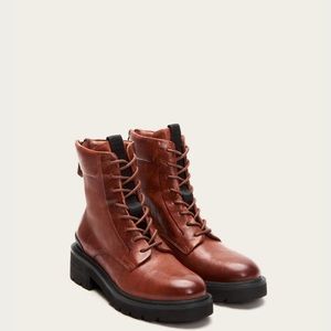 FRYE Allison Combat Boot in Cognac Leather